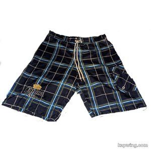 Corona Extra Blue Plaid Embroidered Board Shorts